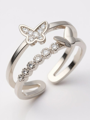 RAPPERSSHOP Beautiful Luxury Butterfly Ring Sterling Silver Plated Ring Alloy Zircon Silver Plated Ring Set