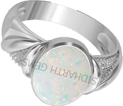 KUSHMIWAL GEMS 11.25 Ratti Natural Quality Australian White Opal Astrological Purpose Loose Brass Opal Silver Plated Ring