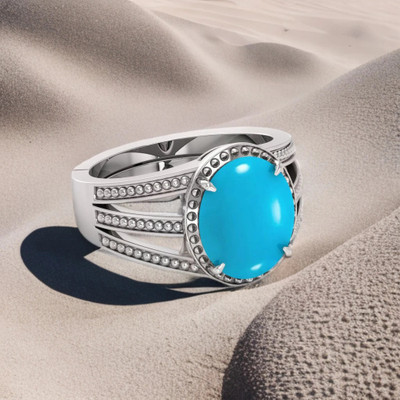 SHREE RADHE TRADERS 4.25 ratti Turquoise Firoza stone Original silver plated Ring Lab certificate Brass, Metal Silver Plated Ring