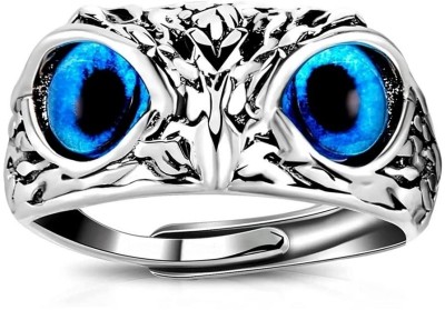 Paladiya Krafts Crystal Glasses Blue Demon Eyes Ullu/Owl Bird Face Design Thumb Finger Ring Metal Ring Set