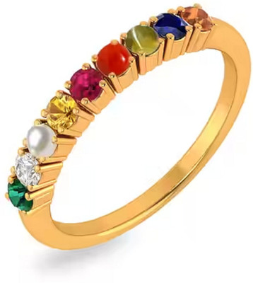 Ceylonmine01 Navratan Ring Natural Nine Precious Gems Original & Certified Stone Crystal Brass Plated Ring