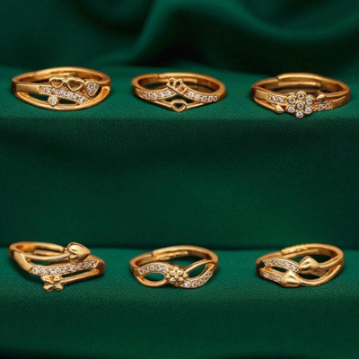 Hetshree Elegant Gold Combo Rings Collection Brass Diamond Gold Plated Ring