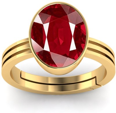 DAMBIWAL 10.25 Ratti Created Ruby Ring Panchdhatu Certified Adjustable Brass Ruby Ring