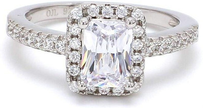 Ruhi SV American Diamond CZ Cushion Cut Ring Velentine Birthday Gift for Women Girls Brass, Metal, Alloy, Sterling Silver, Copper Cubic Zirconia, Crystal Sterling Silver, Platinum Plated Ring