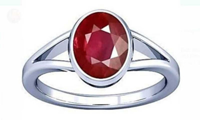 Gemzonite Manik Ring Natural Stone Ruby unheated & Untreated stone for Men & Women Brass Ruby Silver Plated Ring