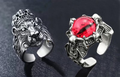 Syfer Lion Ring & Evil Eye Ring for Women & Men, Club/Party/Biker/Office Ring-COMBO Stainless Steel Silver Plated Ring