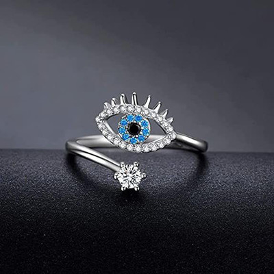 Elite Latest Style Turkish Blue Evil Eye Ring For Women Girls Brass Crystal Sterling Silver Plated Ring