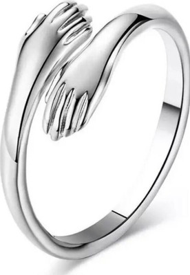 RENUKAJEWEL Silver Hug Ring for Women & Girls - Hugging Hand Open Statement Ring Alloy Chain Ring - Multi Finger