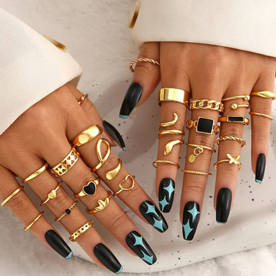 Shining Diva Set of 27 Latest Stylish Gold Plated Rings for Women and Girls (15779r) Metal Gold Plated Ring Set