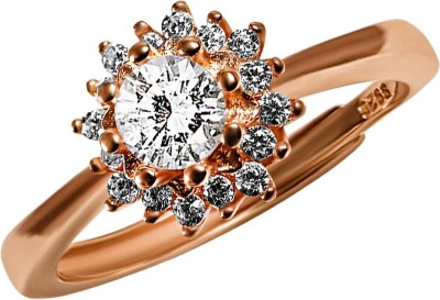 INARI SHINES 925 Silver Rose Gold Solitaire Engagement Ring | for Women & Girls Sterling Silver Cubic Zirconia Gold Plated Ring