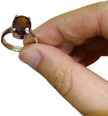 Gemzonite Most Demanded and Beautiful Gomed/Garnet Ring Astrological Stone for Unisex Brass Garnet Silver Plated Ring