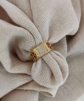 mahi creation Stainless Steel, Copper Cubic Zirconia Gold Plated Ring