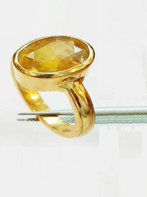 RATAN BAZAR Original & Effective Stone Gold Plated Yellow Sapphire/Pukhraj Ring For Unisex Bronze Sapphire Gold Plated Ring