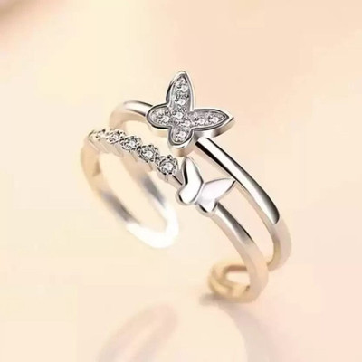 Deevora Silver Girl and Women (Adjustable) Stainless Steel Cubic Zirconia Stainless Steel Silver Plated Ring