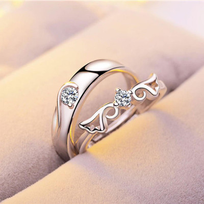 Inori Stainless Steel, Brass, Stone, Metal, Copper Cubic Zirconia, Crystal, Diamond Silver, Rhodium Plated Ring Set