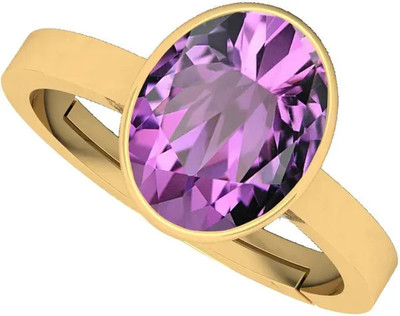 VishvMa 6.25 Ratii Gemstone Adjustable Ring Stone Origional and Certified Katela Stone Amethyst Brass Plated Ring