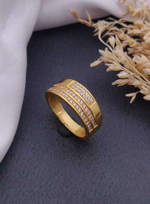 MAME CREATION Gold Plated Diamond Wedding,Partywear ring-162 Brass Diamond Gold Plated Ring