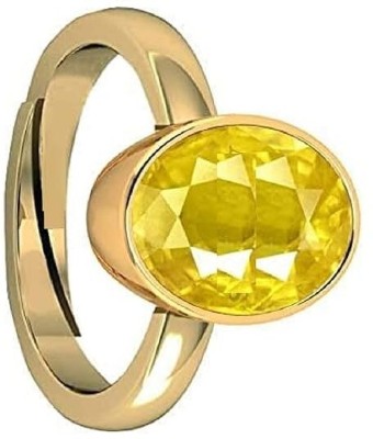 NAVYA GEMS 8.25 Ratti Carat 7.00 Yellow Sapphire Ring Pukhraj Stone Ring Gold Plated Ring Brass Sapphire Gold Plated Ring