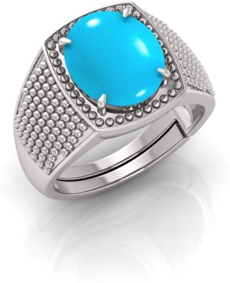 TODANI JEMS 14.25 Ratti Firoja Gemstone Adjustable Ring With Lab CertificateFF Stone Turquoise Silver Plated Ring