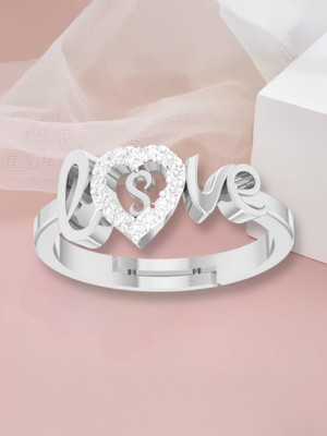 Kanak Jewels Love Collection letter S Adjustable Valentine Heart Design Silver plated Ring Brass Cubic Zirconia Silver Plated Ring