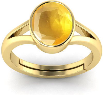 TODANI JEMS Natural 15.25 Ratti Yellow sapphire Ring With Lab Certificate Brass Sapphire Sterling Silver Plated Ring
