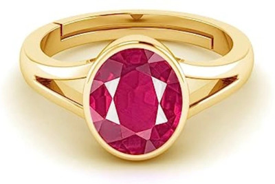 Gemzonite Ruby / Manik Ring with natural ruby gemstone certified ruby ston ring Brass Ruby Gold Plated Ring
