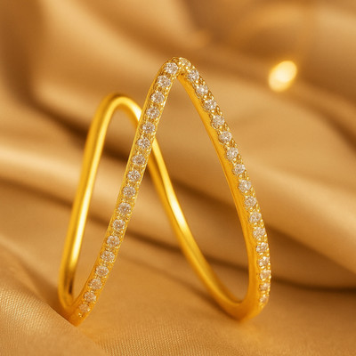 pinkbox Stainless Steel Adjustable V Shaped Vanki Ring for Women & Girls Stainless Steel Cubic Zirconia Gold Plated Ring