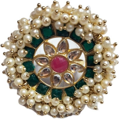 KanhaCreations Party Wear Kundan Meena Gold Plated Artificial Ring For Women Alloy, Brass Ring