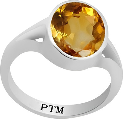 PTM Natural Citrine (Sunehla) Gemstone 3.25 Rt or 3 Ct for Unisex Pure Silver Sterling Silver Ring