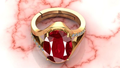 kirti sales 14.25 Ratti Original Ruby Manik Gold Plated Adjustable Ring For Men & Women Brass Ruby Gold Plated Ring