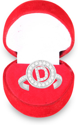 MEENAZ Love Heart Alphabet D Letter Rings girls women lovers couple Stylish simple AD Brass, Copper, Crystal, Stone, Alloy, Metal Cubic Zirconia, Diamond, Zircon, Crystal Platinum, Rhodium, Silver Plated Ring Set