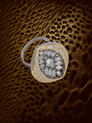 ANOUK American Diamond Adjustable Cocktail Ring Alloy Cubic Zirconia Rhodium Plated Ring