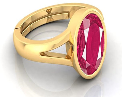 Skibe Enterprises 7.25 Ratti Ruby Stone Original Certified Gold Plated Adjustable, Manik Stone Brass Ruby Gold Plated Ring