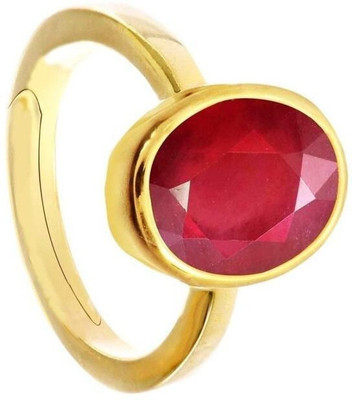 Gemzonite 7.25 Original Natural Certified Ruby (Manik/Manak) Metal Ruby Gold Plated Ring