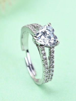 CLARA Proposal Sterling Silver Cubic Zirconia Rhodium Plated Ring