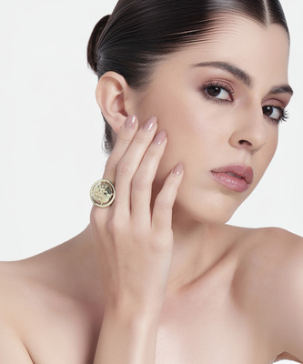 Estele Estele Circular Gold Plated Adjustable Beaten Gold Finger Ring for Women & Girls Alloy Gold Plated Ring