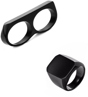 RingoRing Double finger ring & stylish square black ring set Alloy Ring Set