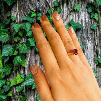 Gemzonite Original Ruby Stone Ring For Women & Men Brass Gold Plated Ring