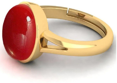 VishvMa 10.25 Ratti Natural Coral Moonga Gemstone A1 Quality With Lab Certified Brass Opal Brass Plated Ring