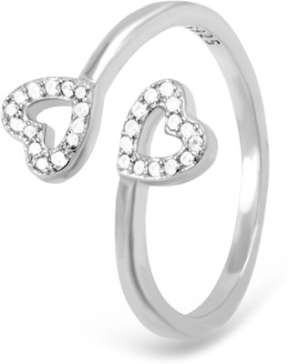 uncle jewels Double Heart Adjustable Ring in Pure Silver 925 Sterling Silver Zircon Rhodium Plated Ring