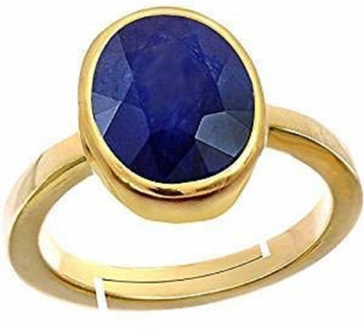 Jewelswonder 7.25 Ratti 6.00 Carat Blue Sapphire Gold Plated Ring Adjustable Neelam Ring Brass Sapphire Gold Plated Ring