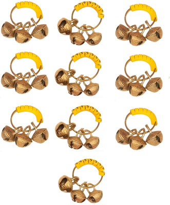 Adhvik Set of 10 Yellow Rubber Kadi Ghungroos Clapping Aarti Finger Ring for Bhajan Metal, Brass Gold Plated Ring