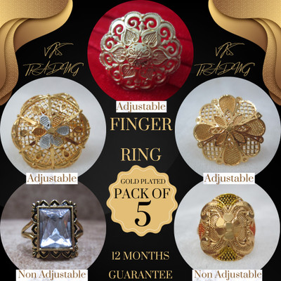 vks trading FINGER RING GOLD PLATAD COMBO PACK OF-5-509 Brass Ring