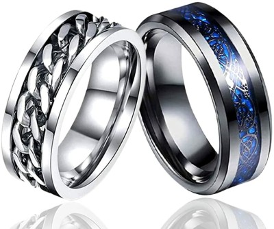 zebisco Stainess Steel Combo Pack of Silver Spinner with Blue Dragon Ring Tungsten Platinum, Silver, Sterling Silver, Titanium Plated Ring