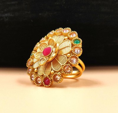 JYONA Neelam Antique Matte Gold Plated Adjustable Finger Ring for Women(JYONA FASHION) Brass Diamond Gold Plated Ring