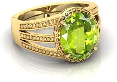 navranggems Natural Green Peridot Gemstone panchdhatu Metal Adjustable Ring Brass Peridot Gold Plated Ring