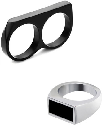 Neerajyoti Rectangle AD Ring & double finger ringset Alloy Platinum Plated Ring Set