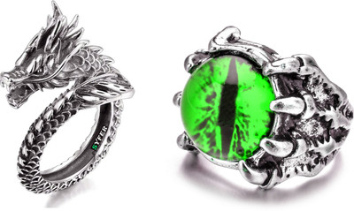 Syfer Evil Eye Ring & Chinese Dragon for Women & Men, Club/Party/Biker/Office Ring Stainless Steel Silver Plated Ring