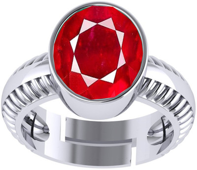 SIDHGEMS 7.25 Ratti 6.50 Carat Ruby Manik Original Certified Gemstone Adjustable Brass Ruby Silver Plated Ring