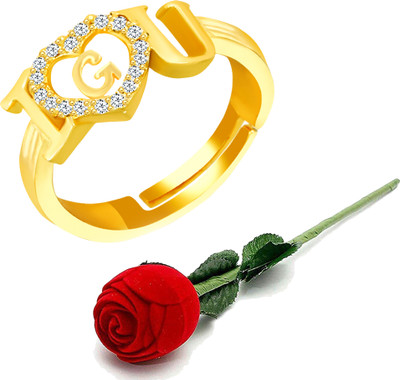 MEENAZ Rose ring box with rings G girls women girlfriend lovers couple ladies wife love Alloy, Metal, Copper, Crystal, Brass Crystal, Zircon, Diamond Silver Plated Ring Set